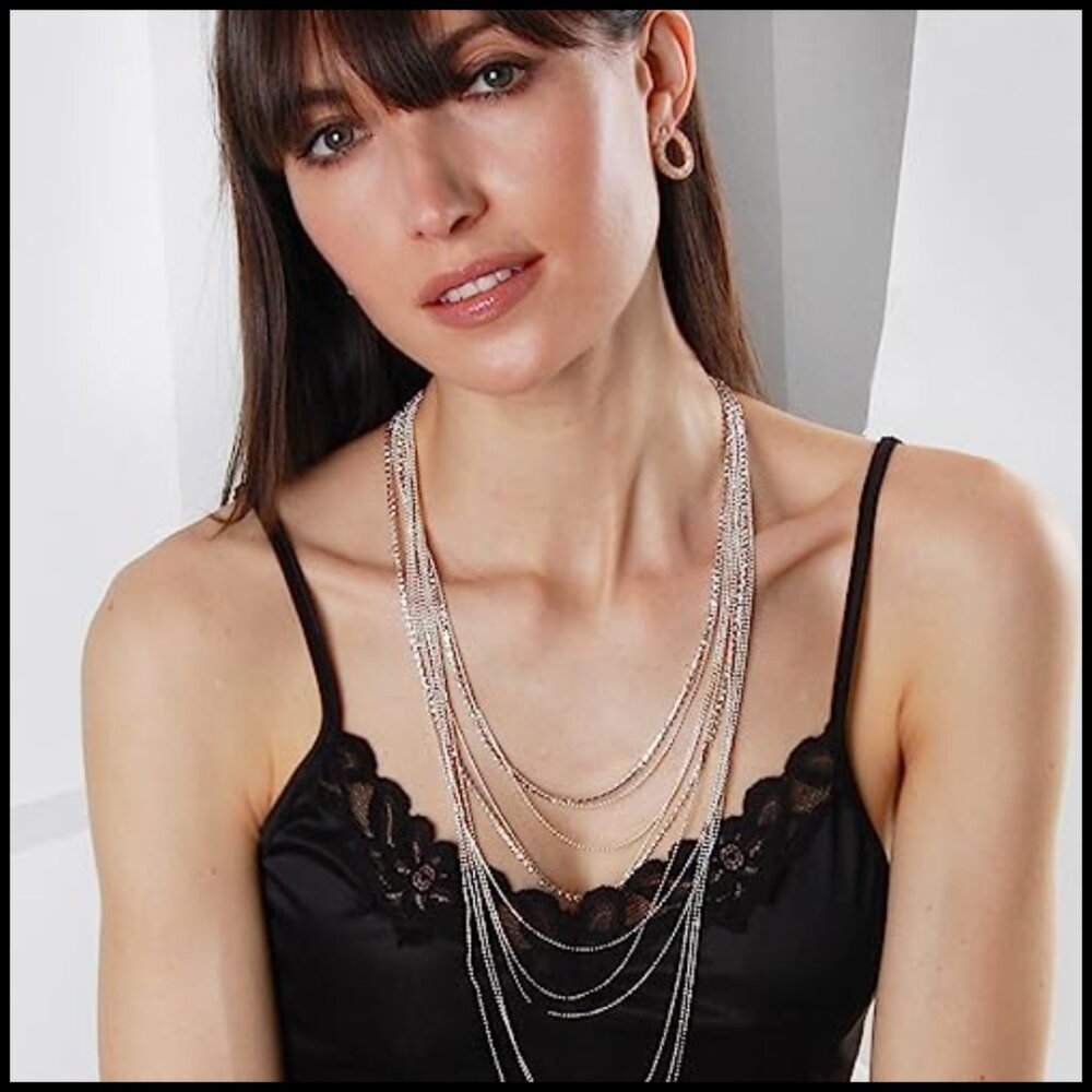 Simulated Diamond Layered Statement Necklace Eleg… - image 2